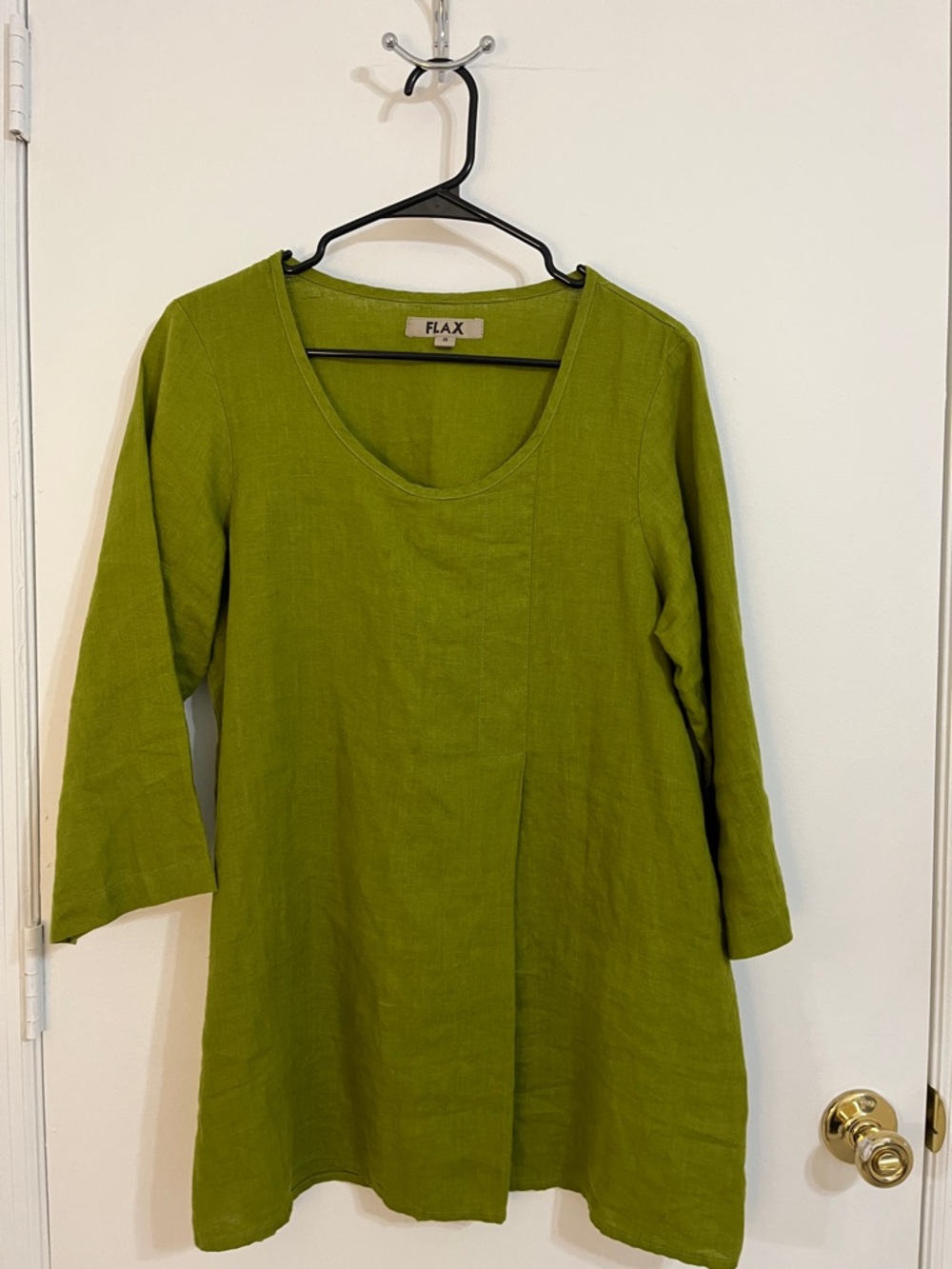 Flax Olive Linen A-Line Scoop Neck Tunic